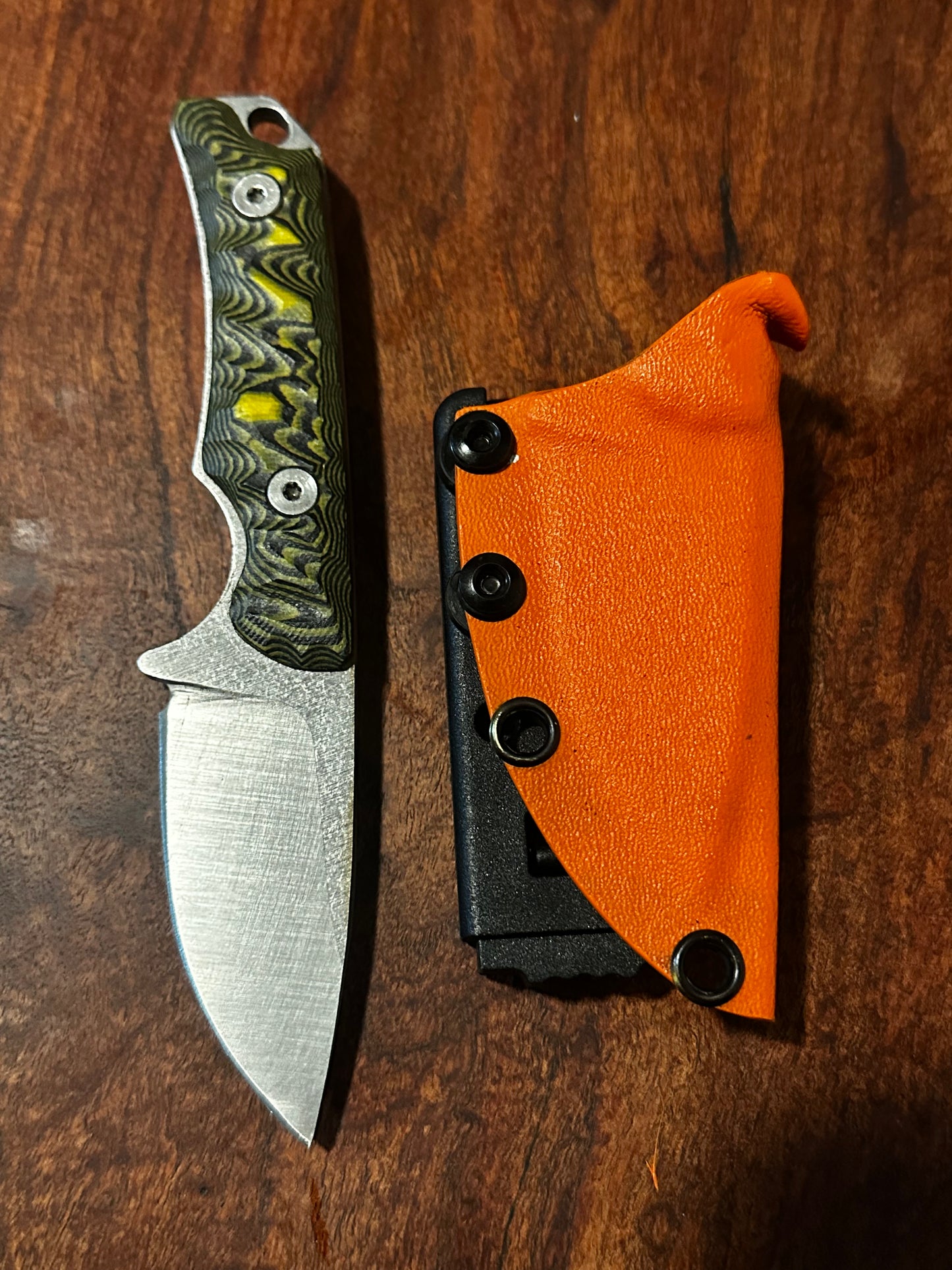 Handmade 8Cr13MoV Fixed Blade EDC Knife 2.375” Blade G10 Handle with Orange Kydex Sheath