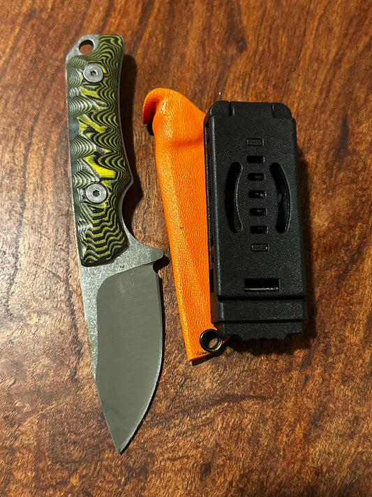 Handmade 8Cr13MoV Fixed Blade EDC Knife 2.375” Blade G10 Handle with Orange Kydex Sheath