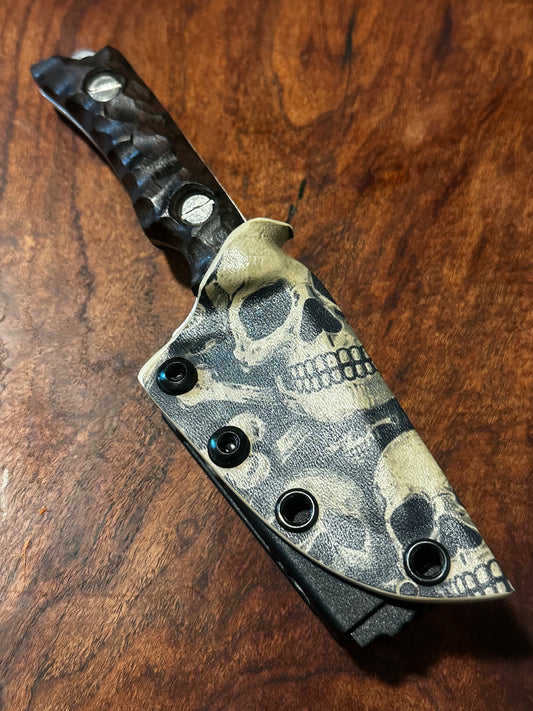 Handmade 8Cr13MoV Fixed Blade EDC Knife 2.375” Blade Bocote  Handle with Skull Kydex Sheat