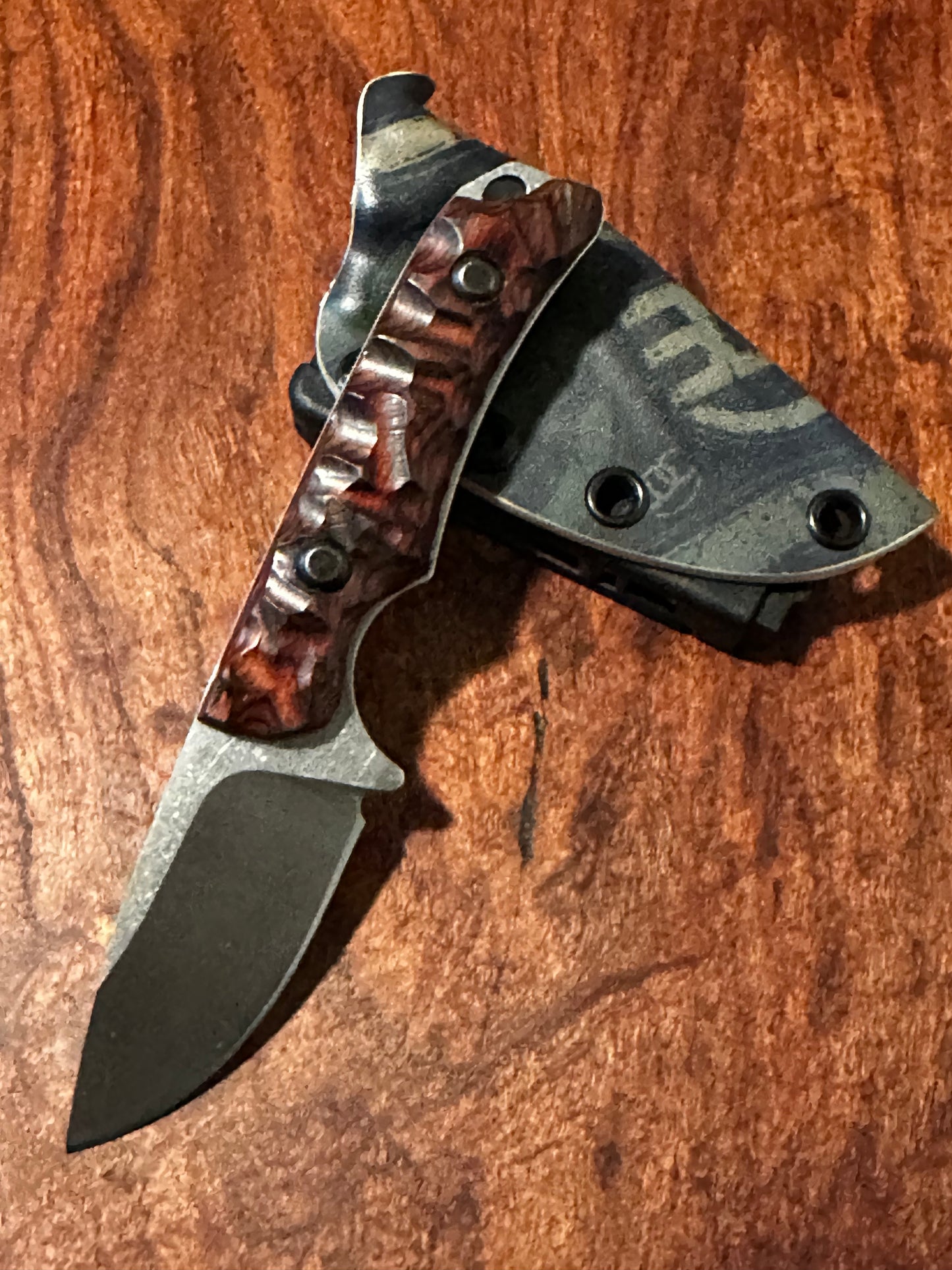 Handmade 8Cr13MoV Fixed Blade EDC Knife 2.375” Blade ROSEWOOD Handle RockinEDC Kydex Sheath