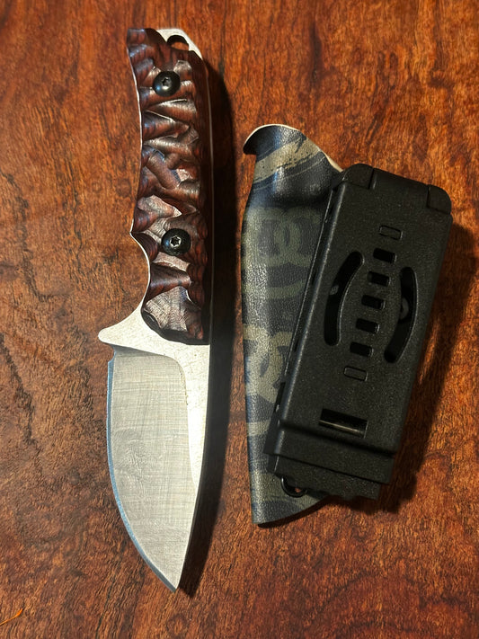 Handmade 8Cr13MoV Fixed Blade EDC Knife 2.375” Blade ROSEWOOD Handle RockinEDC Kydex Sheath
