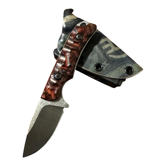 Handmade 8Cr13MoV Fixed Blade EDC Knife 2.375” Blade ROSEWOOD Handle RockinEDC Kydex Sheath