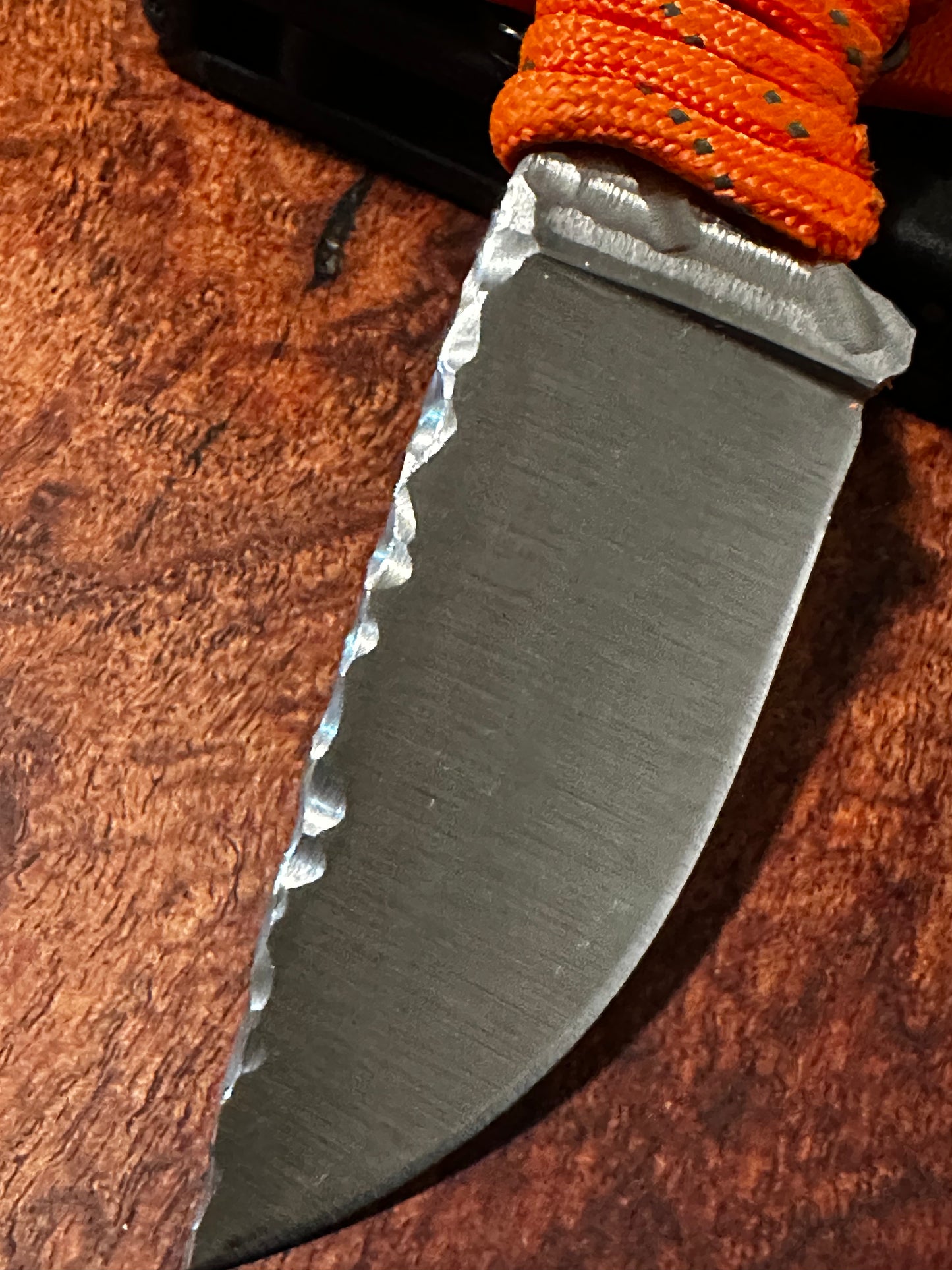 Handmade 8Cr13MoV Fixed Blade EDC Knife 2.375” Blade Orange Paracord Handle RockinEDC Kydex Sheath