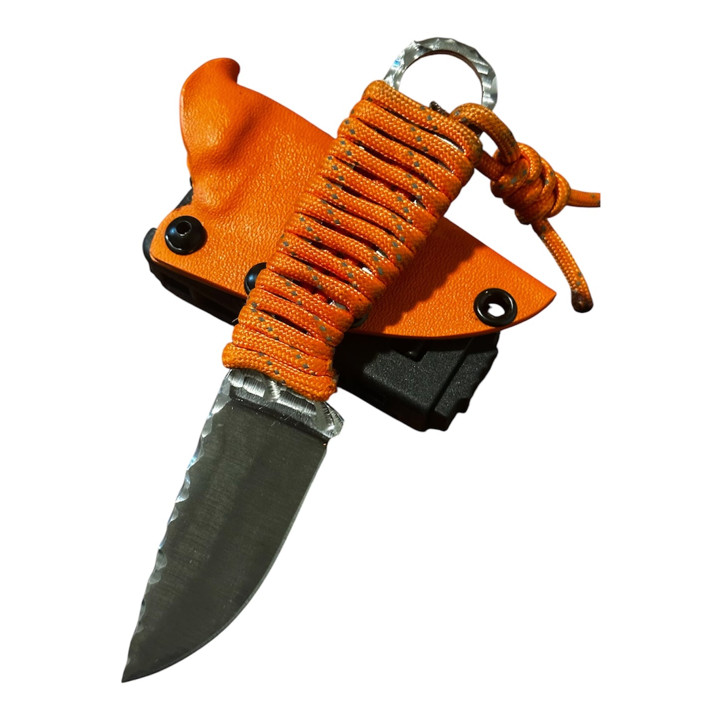 Handmade 8Cr13MoV Fixed Blade EDC Knife 2.375” Blade Orange Paracord Handle RockinEDC Kydex Sheath