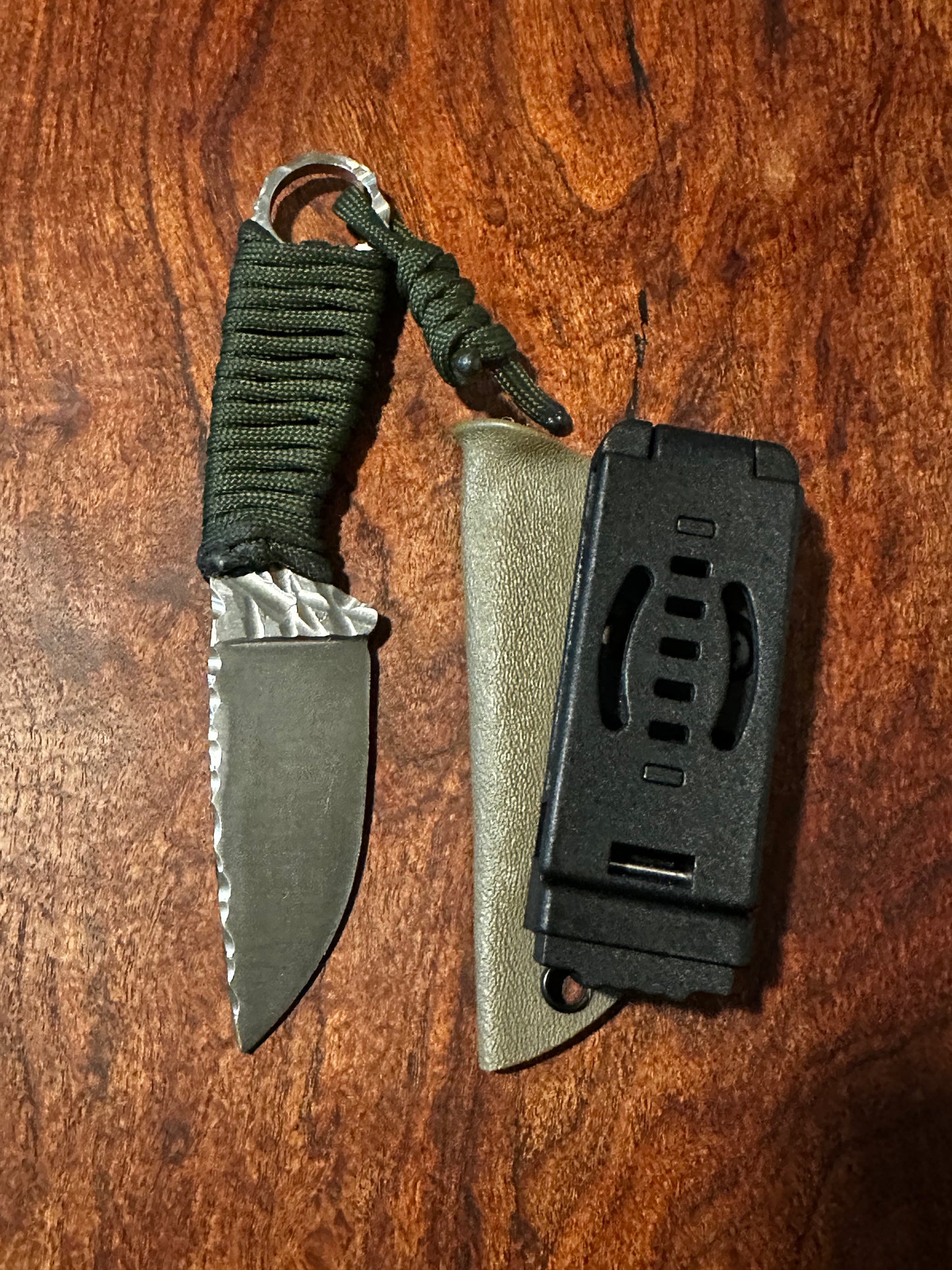 Handmade 8Cr13MoV Fixed Blade EDC Knife 2.375” Blade Forest Green Paracord Handle Kydex Sheath