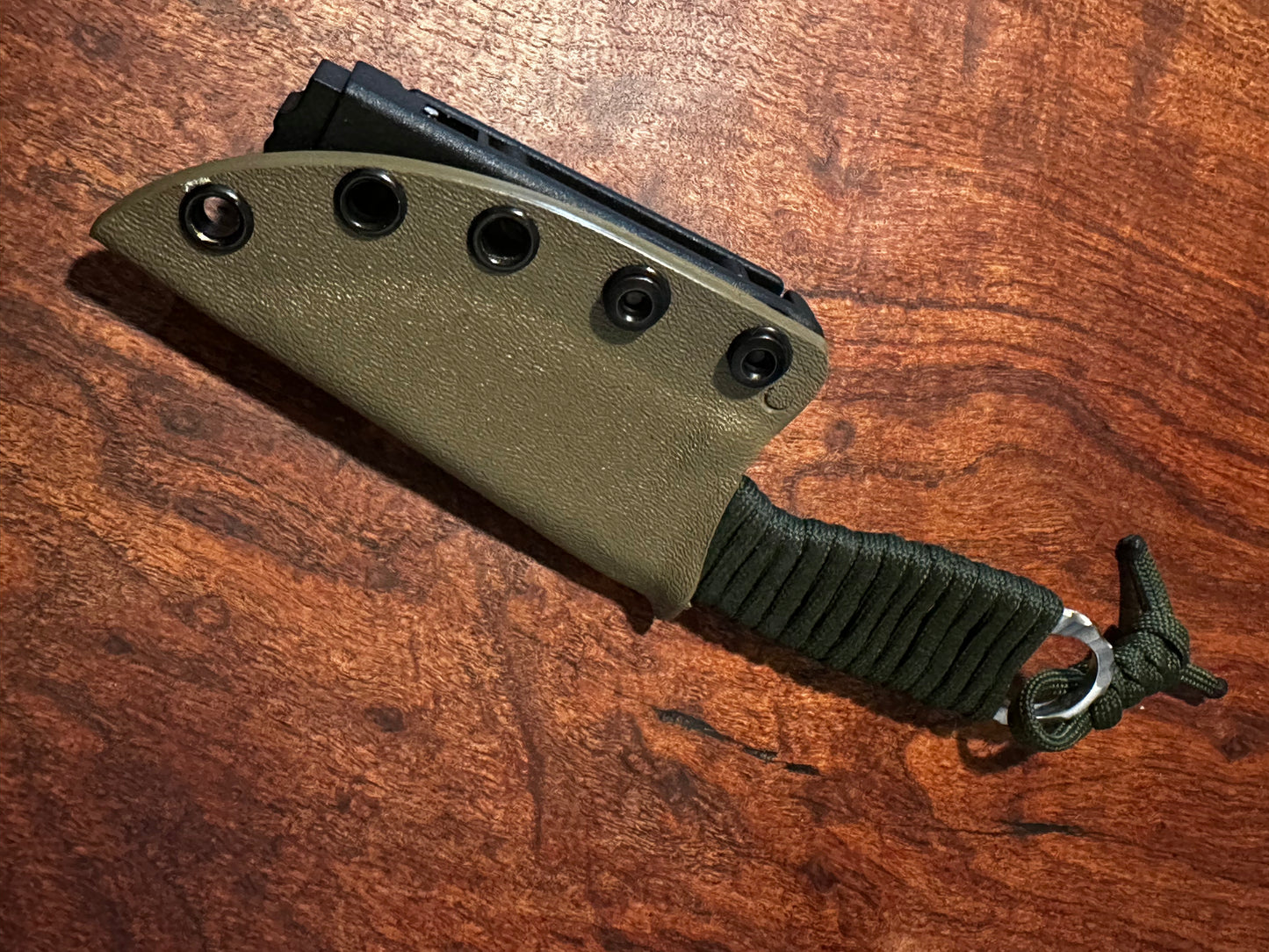 Handmade 8Cr13MoV Fixed Blade EDC Knife 2.375” Blade Forest Green Paracord Handle Kydex Sheath