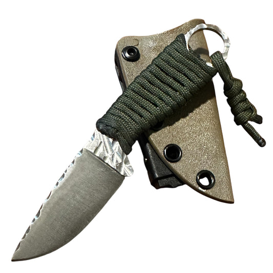 Handmade 8Cr13MoV Fixed Blade EDC Knife 2.375” Blade Forest Green Paracord Handle Kydex Sheath