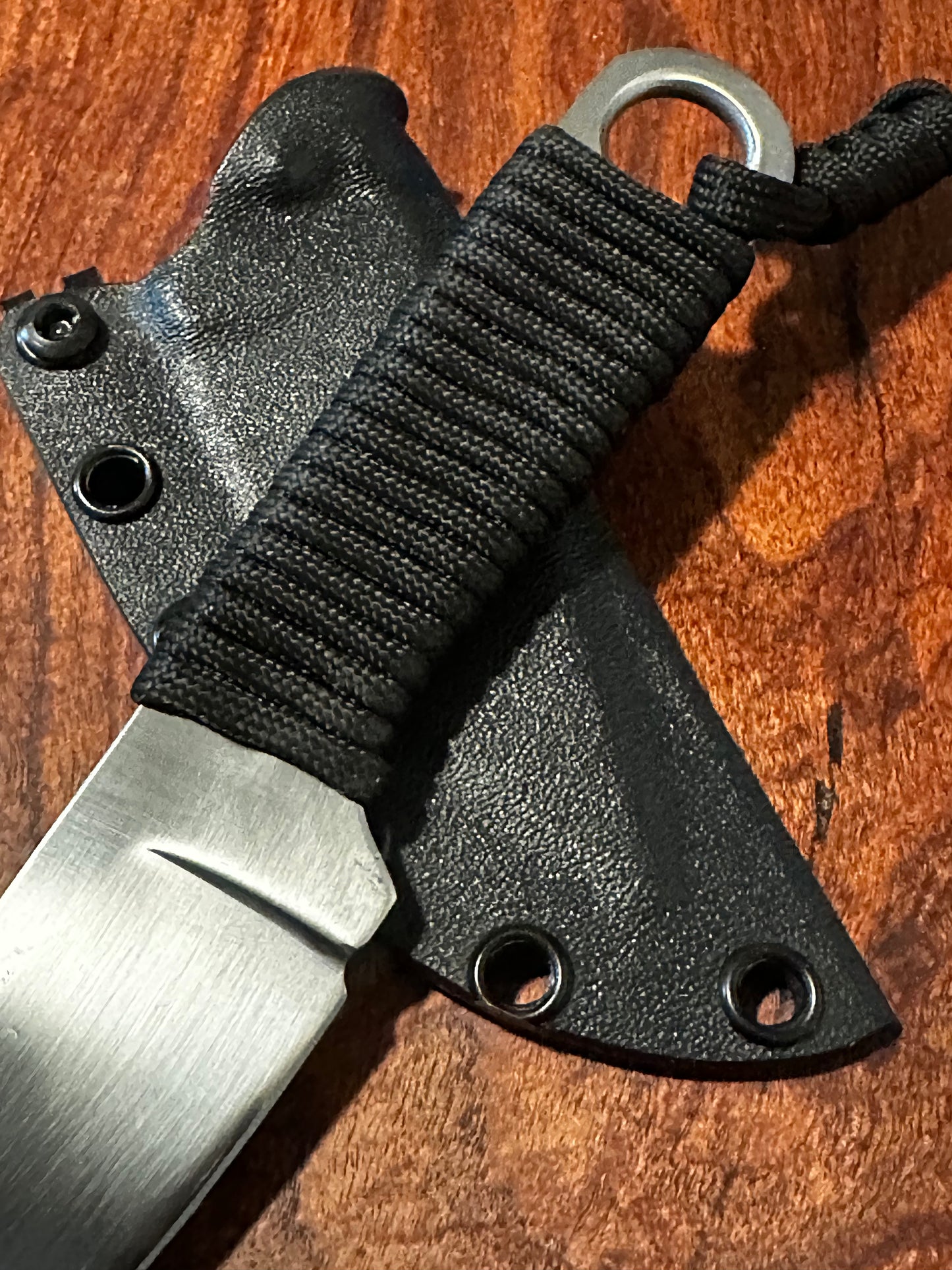 Handmade 8Cr13MoV Fixed Blade EDC Knife 3” Blade Black Paracord Handle Kydex Sheath