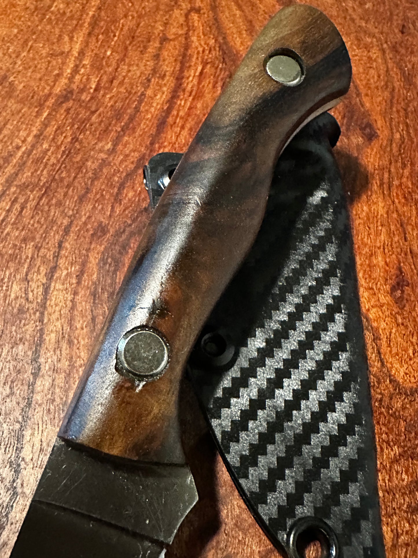Handmade 8Cr13MoV Fixed Blade EDC Knife 3” Blade Claro Walnut Handle Carbon Kydex Sheath l