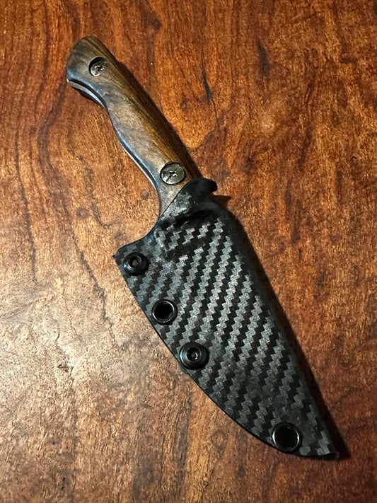 Handmade 8Cr13MoV Fixed Blade EDC Knife 3” Blade Claro Walnut Handle Carbon Kydex Sheath l
