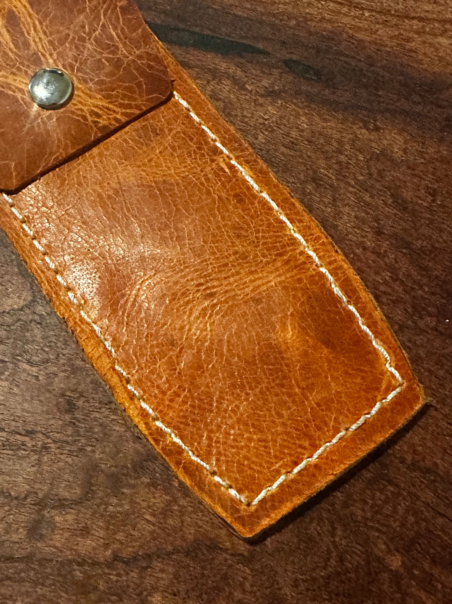 Handmade Orange Brown Leather Pen Case Two-Pen EDC Pouch White Stitching RockinEDC