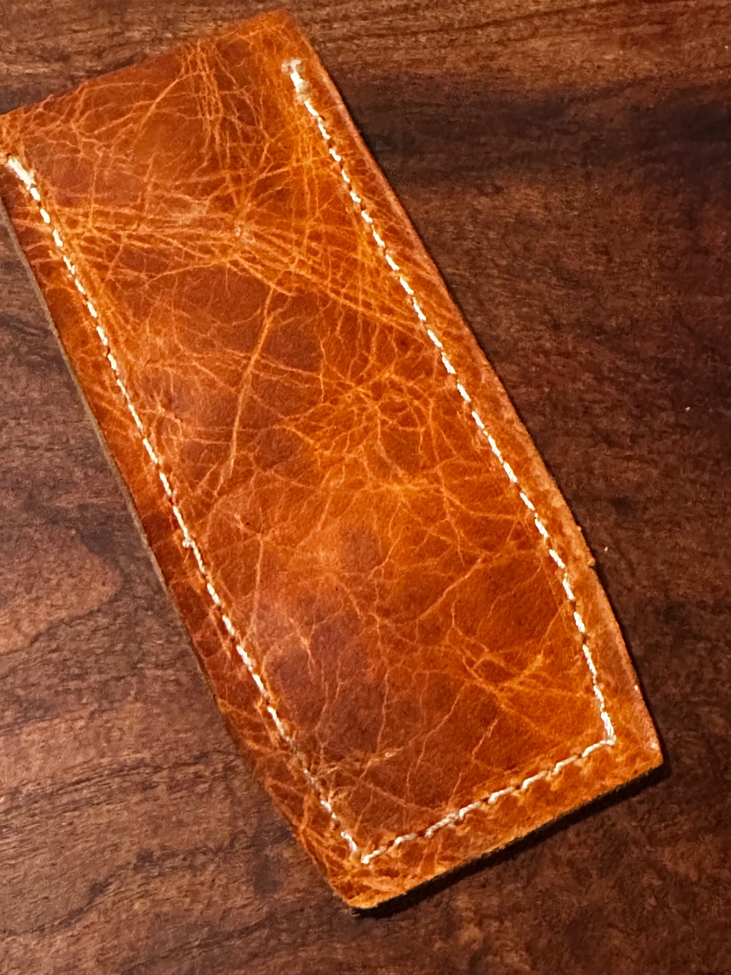 Handmade Orange Brown Leather Pen Case Two-Pen EDC Pouch White Stitching RockinEDC