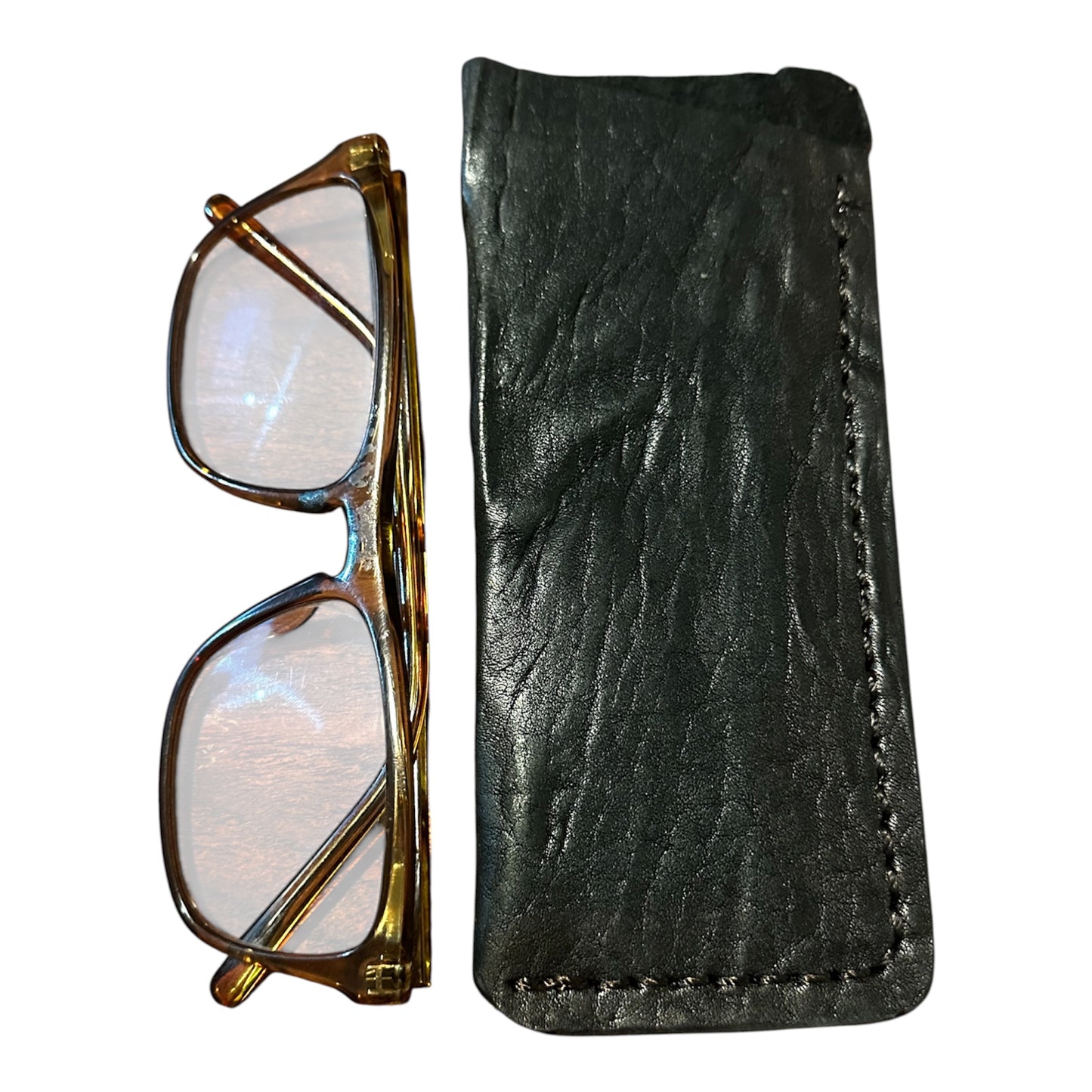 RockinEDC Handmade Leather Eyeglass Sleeve Black Glasses Case 6X2.5 - 2.25 Opening