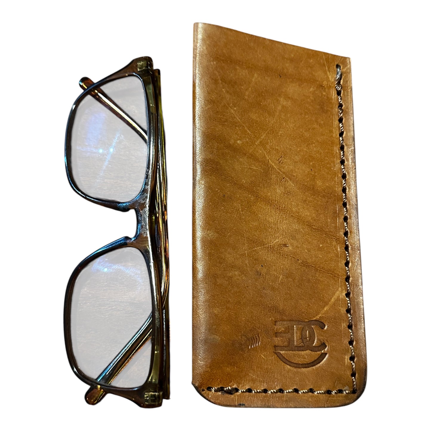 RockinEDC Handmade Leather Eyeglass Sleeve Light Brown Glasses Case 6X2.5 - 2.25 Opening