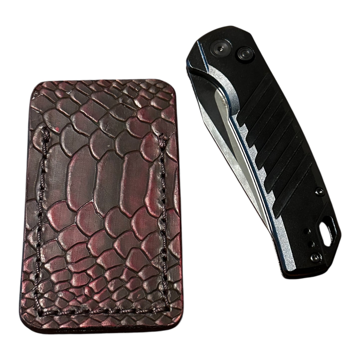 Handmade RockinEDC Leather Pocket Knife Slip EDC Knife Pouch Burgundy Case Boker Kershaw SpyderCo