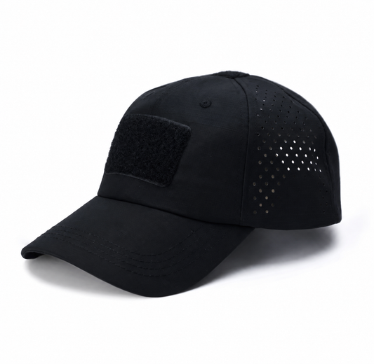 Unisex Tactical Baseball Cap – Breathable Perforated Hat with Front Velcro Patch Black