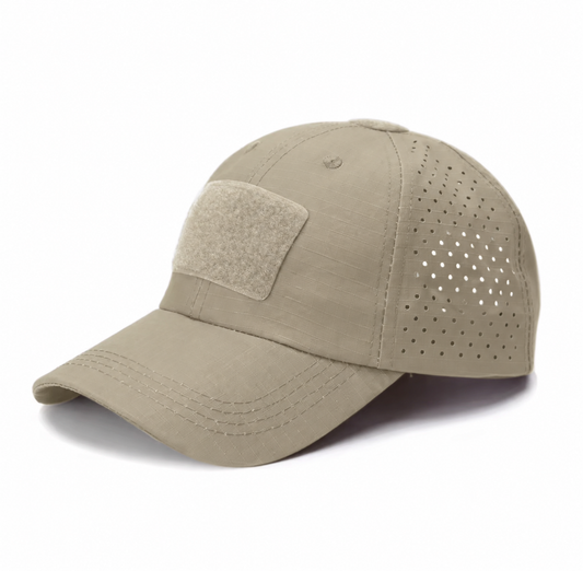 Unisex Tactical Baseball Cap – Breathable Perforated Hat with Front Velcro Patch Desert Tan