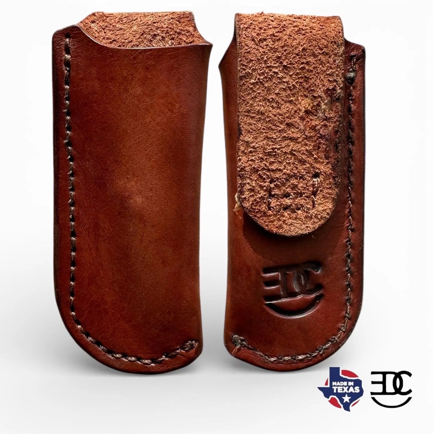 Handmade Red Brown Genuine Leather Sheath for Boker, Case, Trapper, or Stockman 4.25 Style Pocket Knives. Hand Stitched Right #RockinEDC