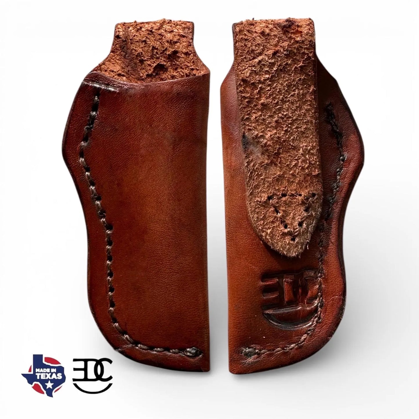 Handmade Red Brown Genuine Leather Sheath for Mini Boker, Case, Trapper, or Stockman Style Pocket Knives. Hand Stitched Right #RockinEDC