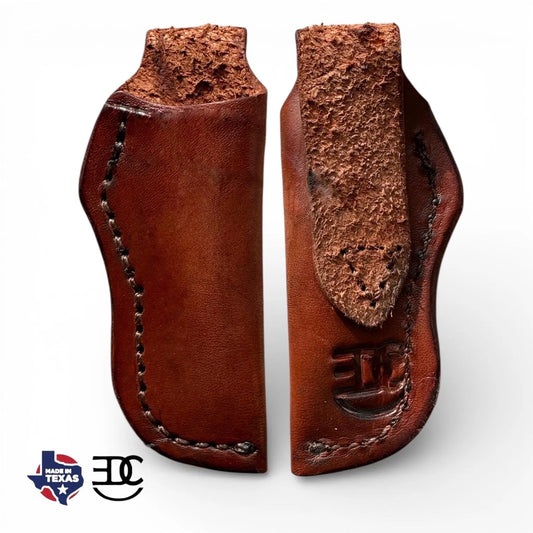 Handmade Red Brown Genuine Leather Sheath for Mini Boker, Case, Trapper, or Stockman Style Pocket Knives. Hand Stitched Right #RockinEDC