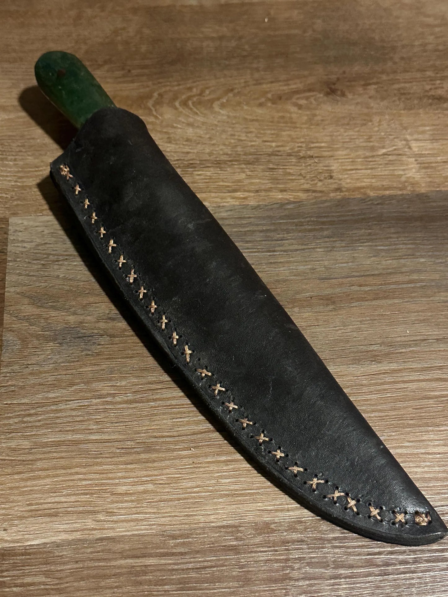 Hand Forged Farrier Rasp Chef Knife Rosewood & Green Resin Handle Handmade Leather Sheath RockinEDC  Made in Texas