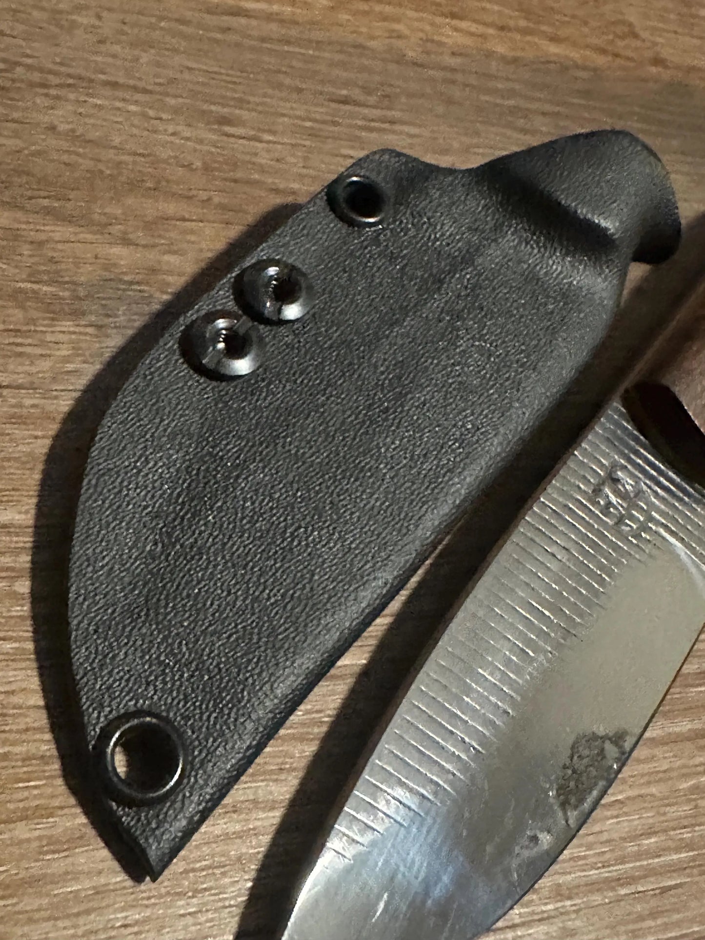 Handmade Farrier Rasp Knife – Cocobolo & Rosewood Handle with Yellow G10 Spacers – Custom Fixed Blade with Kydex Sheath – Made in Texas