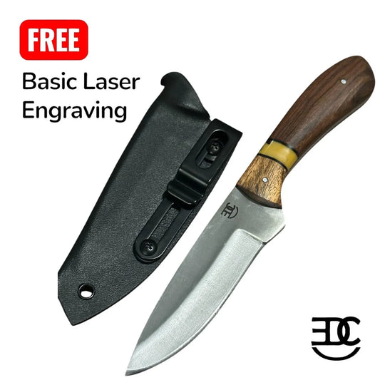 RockinEDC 8” Fixed Blade 8CR13MOV Steel Wood Handle Kydex Sheath FREE Engraving Texas Made Hunting Camping Fishing Rosewood & Bocate