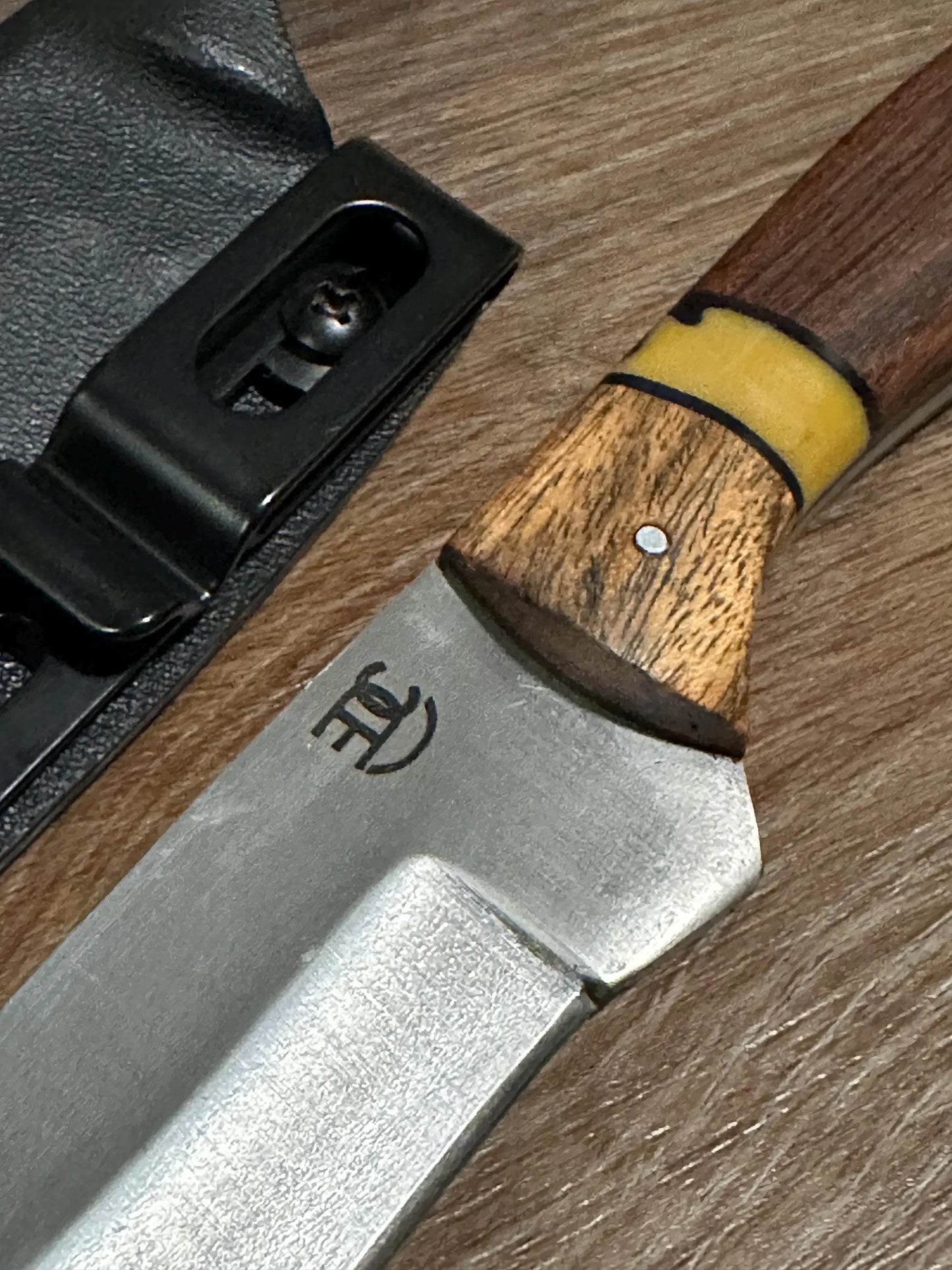 RockinEDC 8” Fixed Blade 8CR13MOV Steel Wood Handle Kydex Sheath FREE Engraving Texas Made Hunting Camping Fishing Rosewood & Bocate