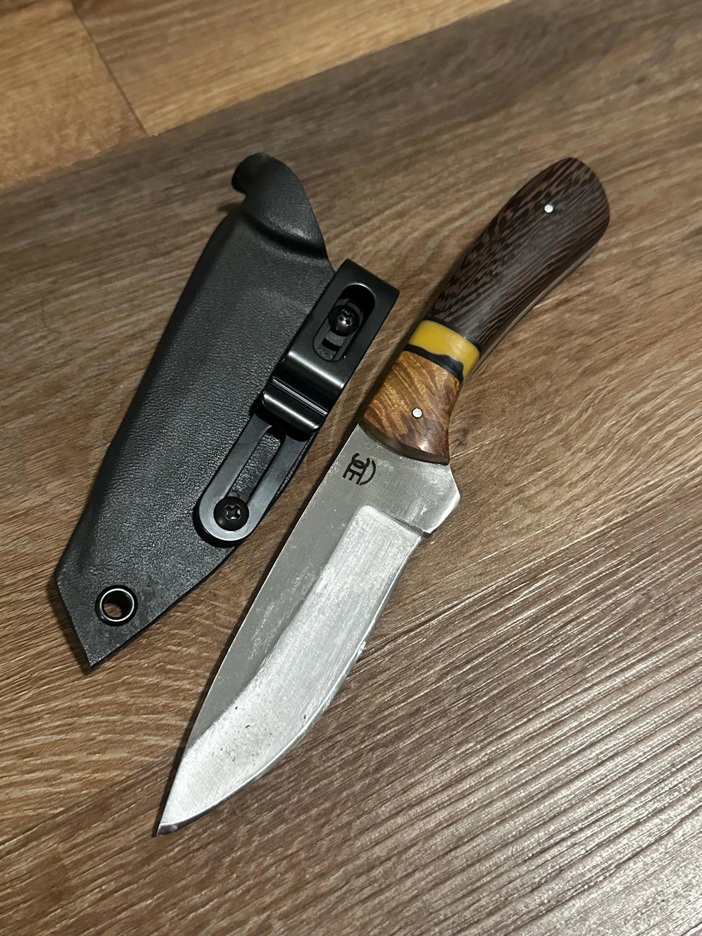 RockinEDC 8” Fixed Blade 8CR13MOV Steel Wood Handle Kydex Sheath FREE Engraving Texas Made Hunting Camping Fishing Maple & Wenge