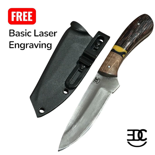 RockinEDC 8” Fixed Blade 8CR13MOV Steel Wood Handle Kydex Sheath FREE Engraving Texas Made Hunting Camping Fishing Maple & Blackpalm