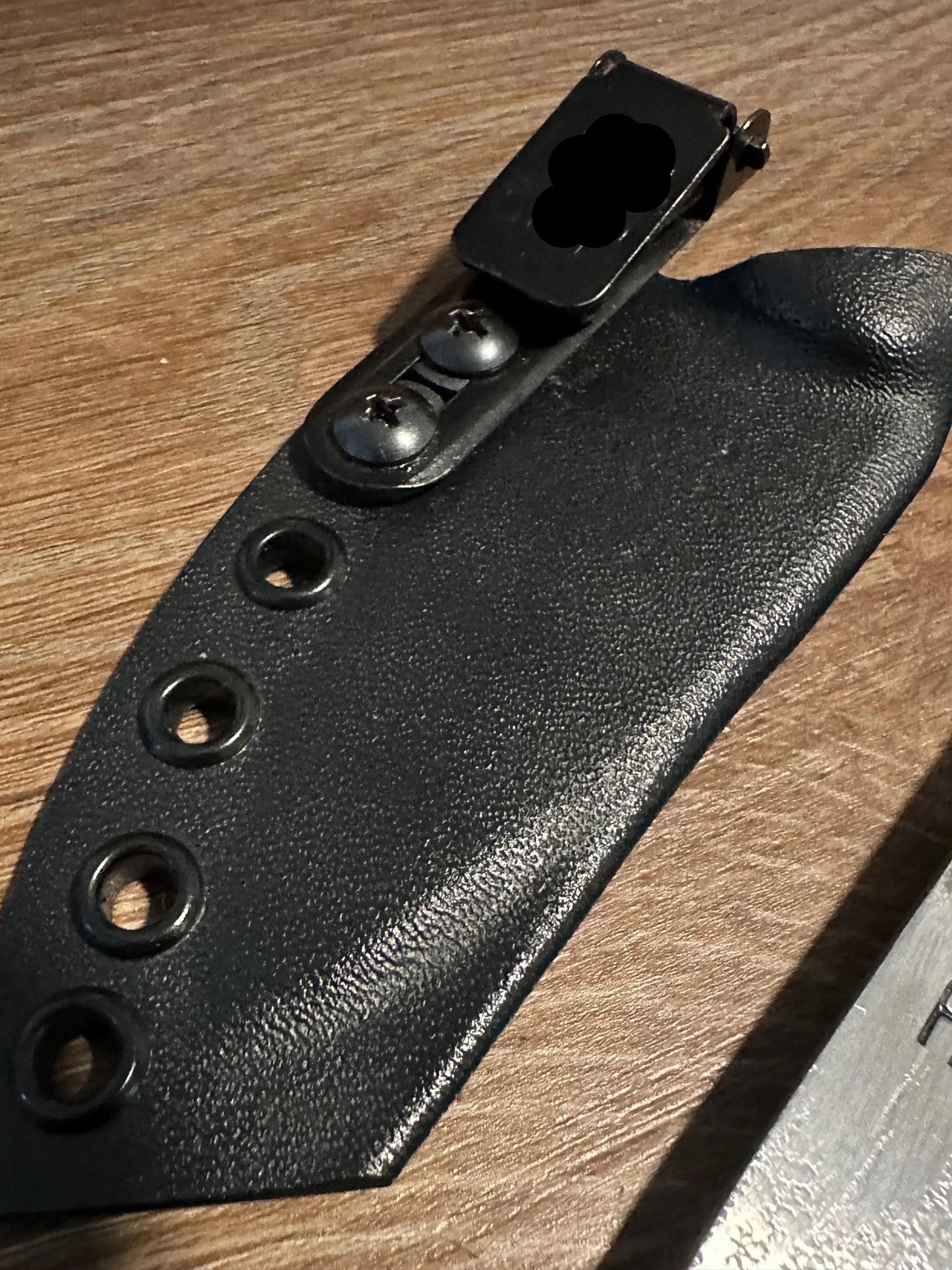Handmade 7” 1095 Carbon Steel Knife with Computer Chip Handle Custom Engraved Fixed Blade Black Kydex Sheath Texas Made
