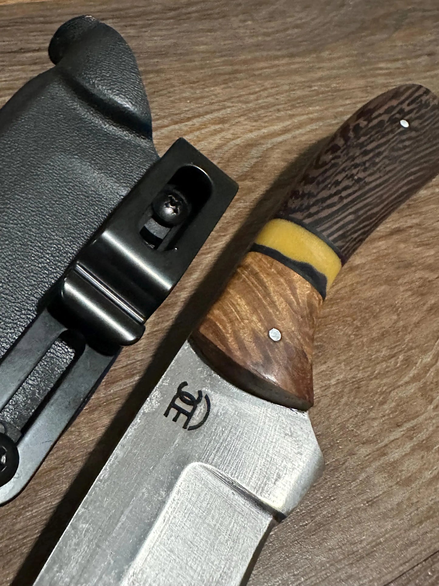 RockinEDC 8” Fixed Blade 8CR13MOV Steel Wood Handle Kydex Sheath FREE Engraving Texas Made Hunting Camping Fishing Maple & Wenge