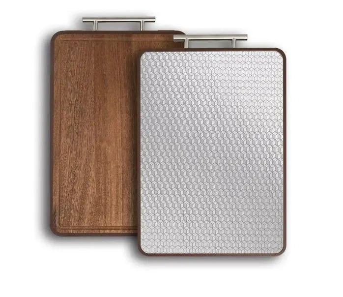 Large Ebony Stainless Steel Cutting Board 16.5×11.8", Double-Sided Kitchen Chopping Board, Heavy Duty Meat & Vegetable Prep Board