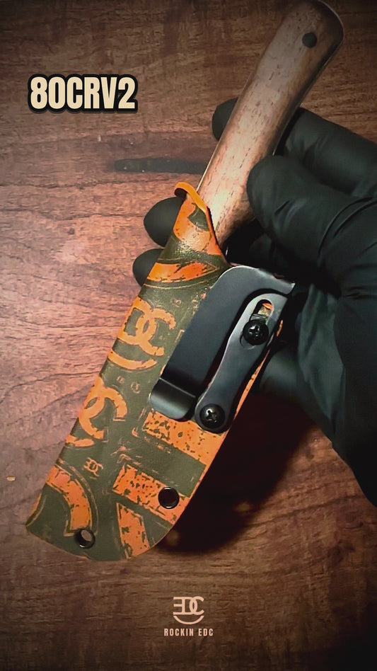 RockinEDC Cazador 80CrV2 South Texas Mesquite Fixed Blade Hunter Orange Kydex