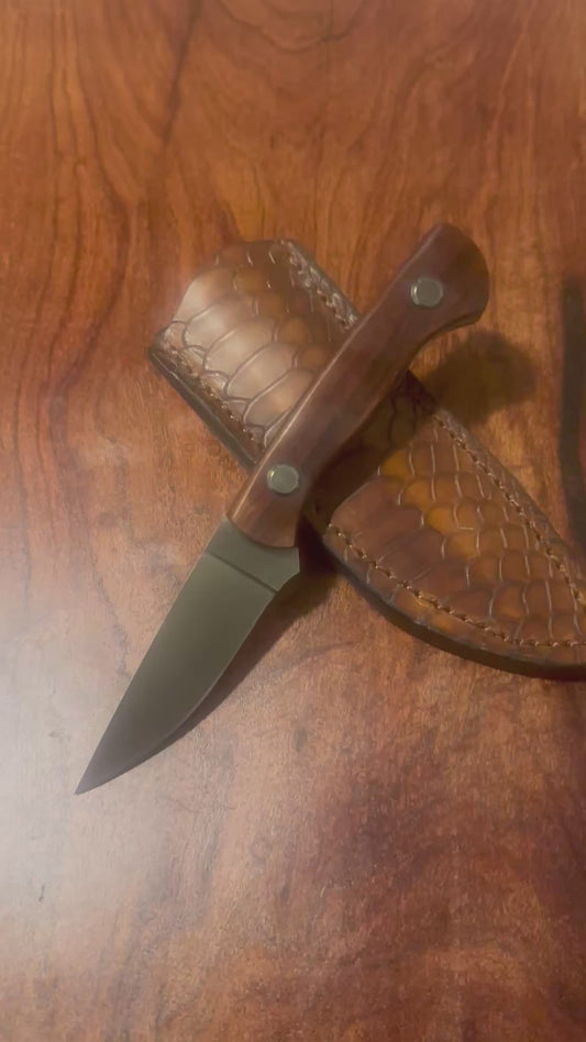 Fixed Blade Hunting Knife – 8Cr13MoV Steel w/ Wood Handle & Leather Sheath (7.8”)