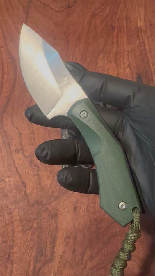 Compact Fixed Blade Knife – Green Handle w/ Sheath Compact Tactical EDC 7” Overall 14C28N Stainless Steel