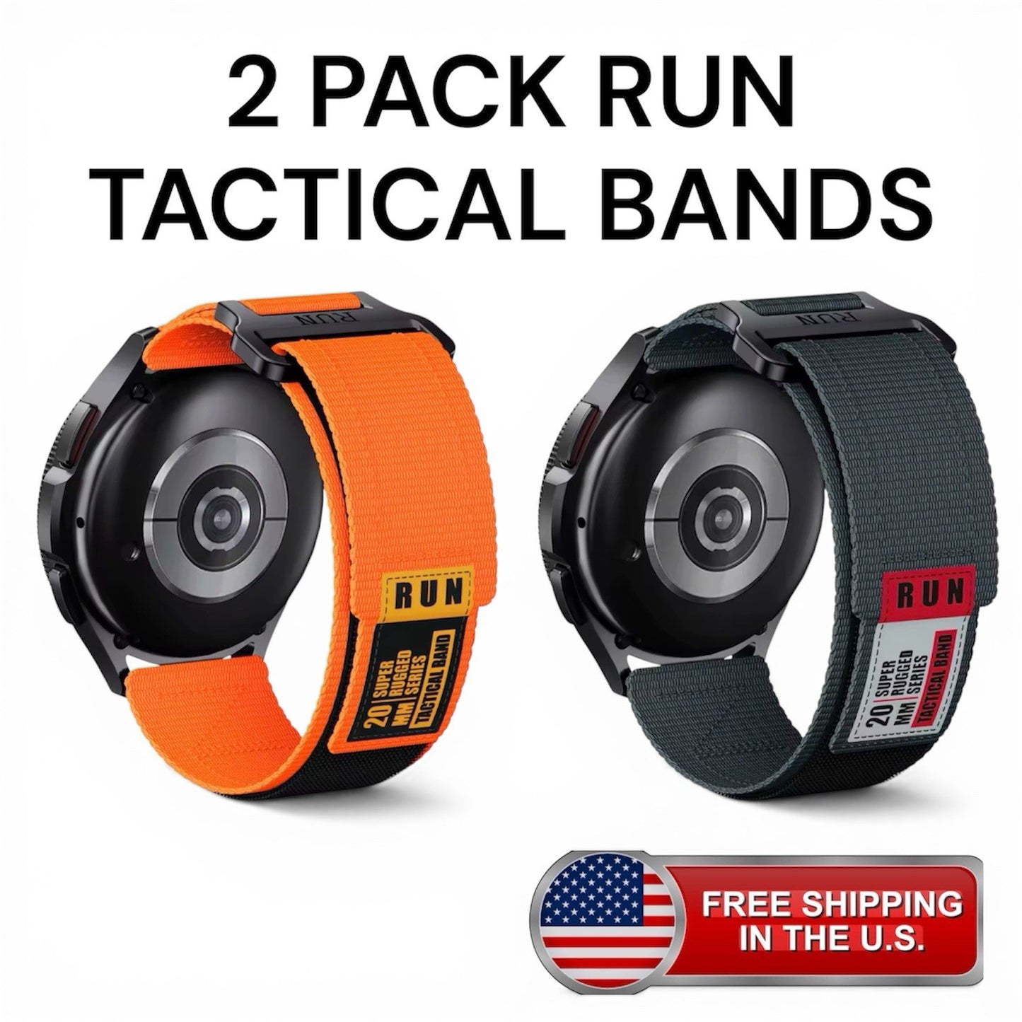 22mm Tactical Nylon Watch Bands 2 Pack Rugged Sports Strap Military Orange/ Gray